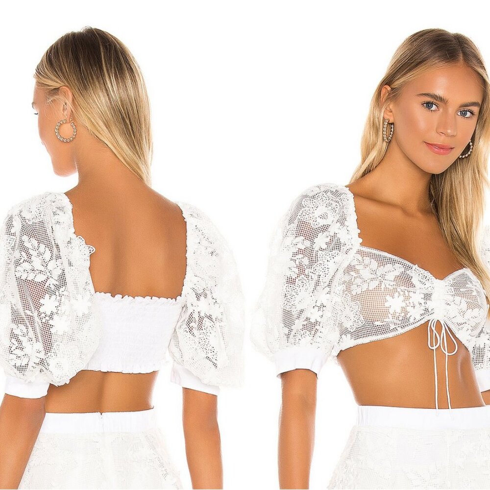 For Love & Lemons Crochet Daisy Crop Top Medium Ivory White